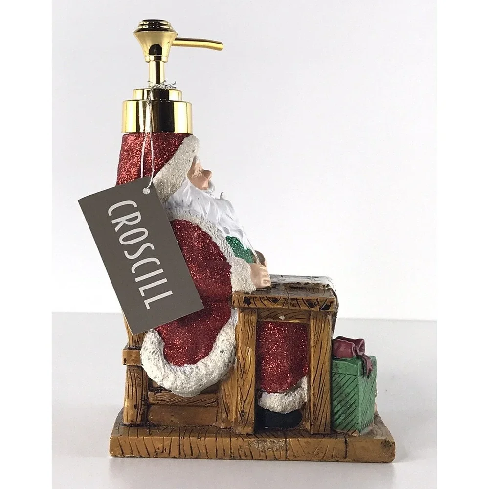 Croscill Christmas Santa Claus Soap Lotion Dispenser Red Glitter Desk 8in NWT